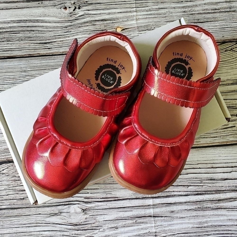 Livie and Luca Ruche Mary Jane Shoes Metallic Red New Without Box